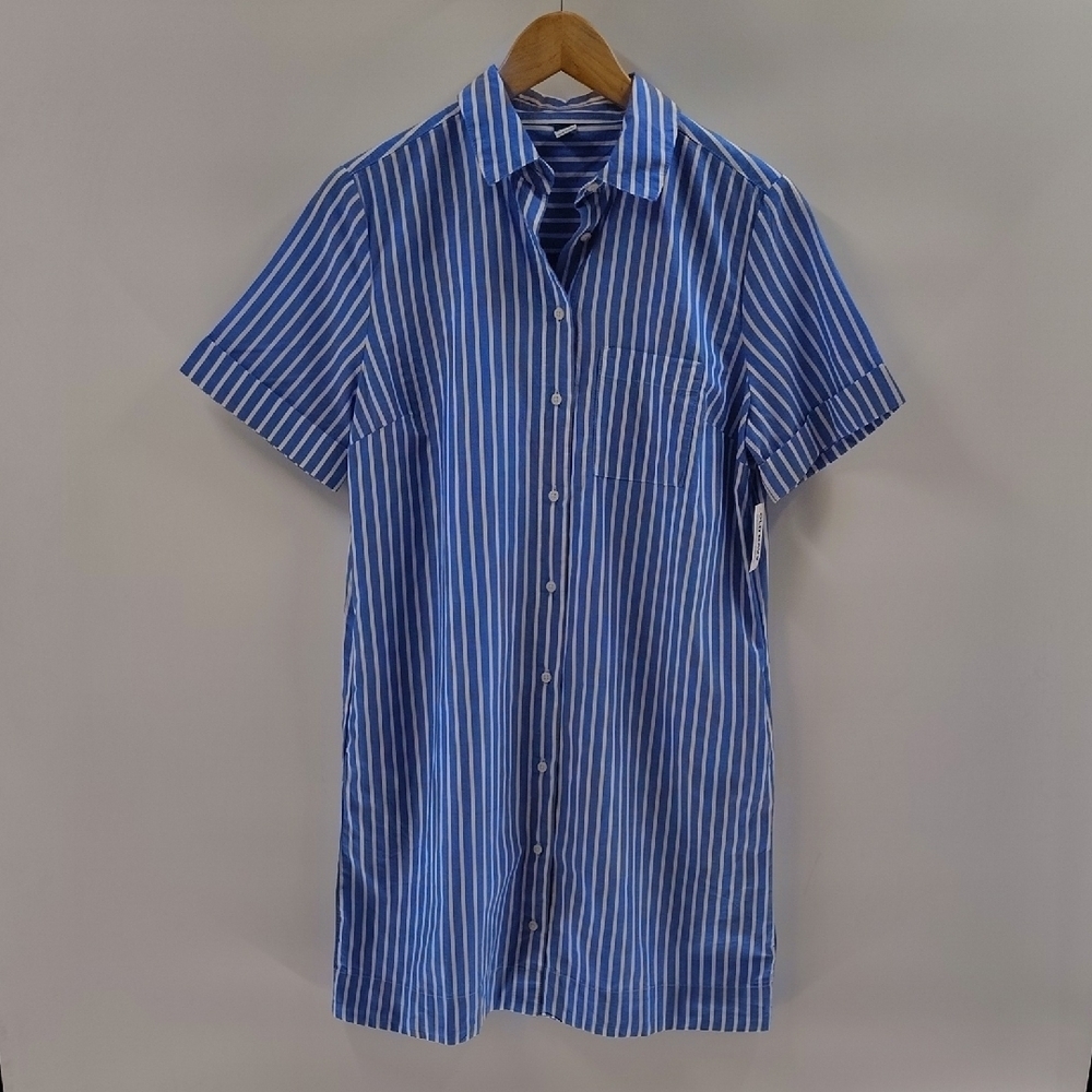 Old Navy Blue and White Striped Button-Up Shirt Dress
